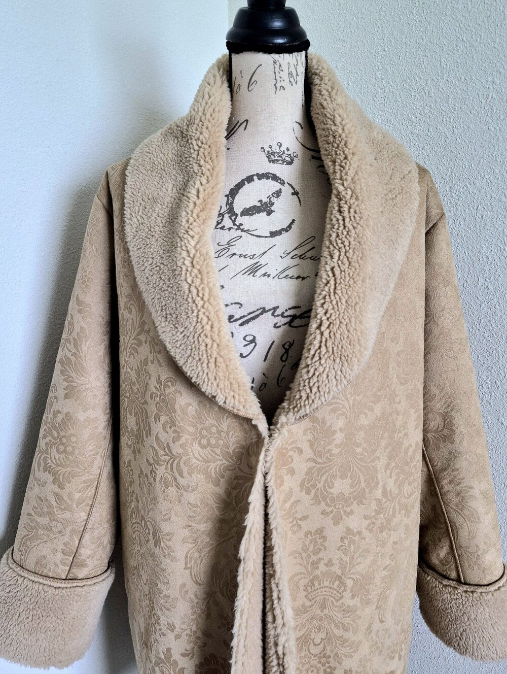 Soft Surroundings Misha Long Penny Lane Faux Suede Shearling Jacquard Coat 1X - Picture 4 of 16